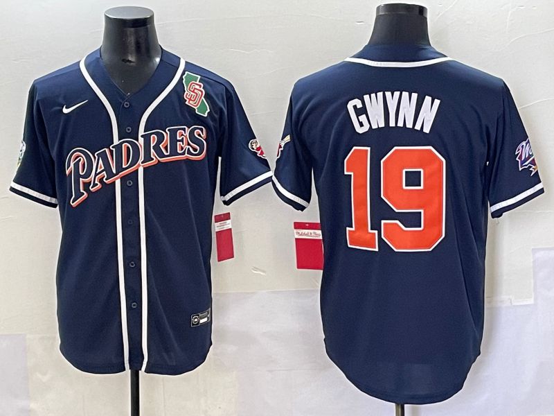Men 2025 San Diego Padres #19 Gwynn Blue Throwback Game Nike MLB Jersey style 67